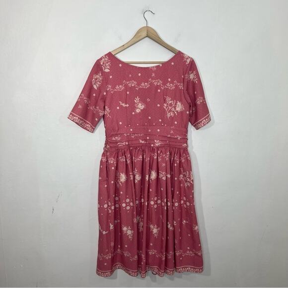 Eshakti Pink Vintage Floral Print Crepe Pleated Empire Dress Size Large or 14 - Picture 3 of 15